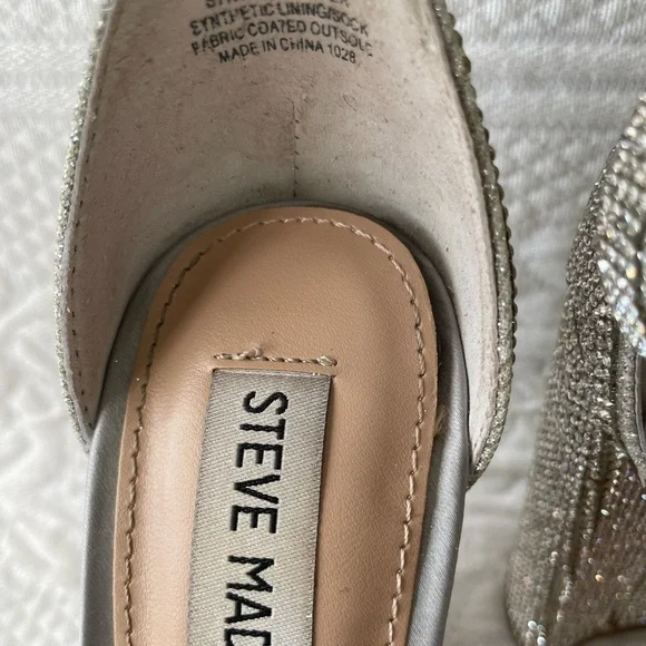 Steve Madden Carson-R Crystal Rhinestone Ankle Strap Open Toe Heels Silver 6 - Picture 11 of 13